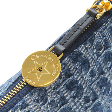 クリスチャン・ディオール Christian Dior オブリーク ホーボーバッグ S3202UDCE ブルー デニム ショルダーバッグ ゴールド金具 ディオールスター
