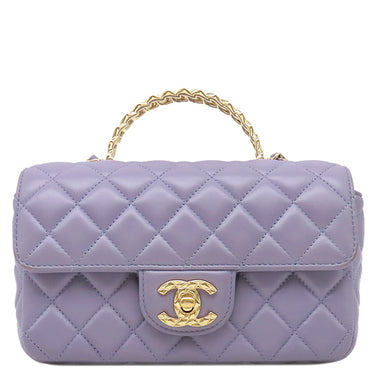 シャネル CHANEL トップハンドル ミニ フラップ ライトパープル ラムスキン 2WAYバッグ ゴールド金具 ココハンドル