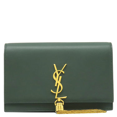 サンローラン SAINT LAURENT クラシック ケイト 354119 グリーン レザー チェーンウォレット ゴールド金具 緑 ショルダー クラッチ タッセル