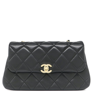 シャネル CHANEL マトラッセ ミニフラップ ブラック ラムスキン ショルダーバッグ シャンパンゴールド金具 黒 ココマーク ショルダー