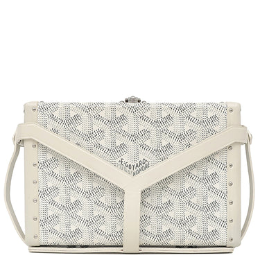 ゴヤール GOYARD ミノディエール トランクバッグ MINA08PMLTY50CL50P ホワイト レザー ゴヤールディンキャンバス クラムシーカウハイド ショルダーバッグ シルバー金具 白 杉綾模様