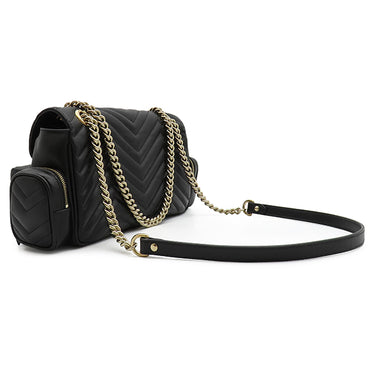 グッチ GUCCI GGマーモント 795228 ブラック レザー ショルダーバッグ シャンパンゴールド金具 チェーンショルダー 黒