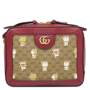 グッチ GUCCI GGマーモント ドラえもんコラボ 655596 ベージュ×エボニー×チェリーレッド GGスプリームキャンバス ショルダーバッグ ゴールド金具
