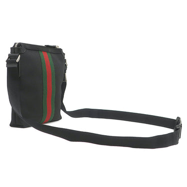 グッチ GUCCI シェリーライン 631195 ブラック キャンバス レザー ショルダーバッグ シルバー金具 黒 斜め掛け アウトレット品