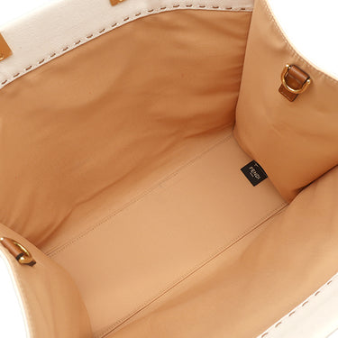 フェンディ FENDI サンシャイン ミディアム 8BH386 アイボリー ファブリック レザー 2WAYバッグ ゴールド金具 白 トート ショッピングバッグ