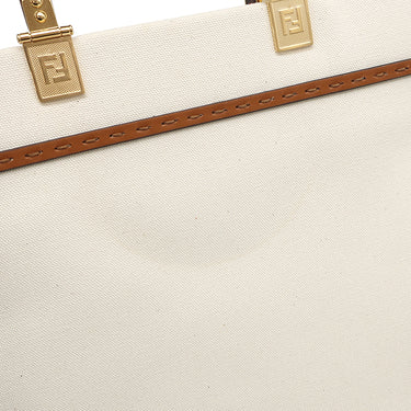 フェンディ FENDI サンシャイン ミディアム 8BH386 アイボリー ファブリック レザー 2WAYバッグ ゴールド金具 白 トート ショッピングバッグ
