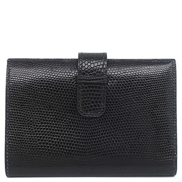 エルメス HERMES ジュラ ブラック リザード 二つ折り財布 ゴールド金具 黒