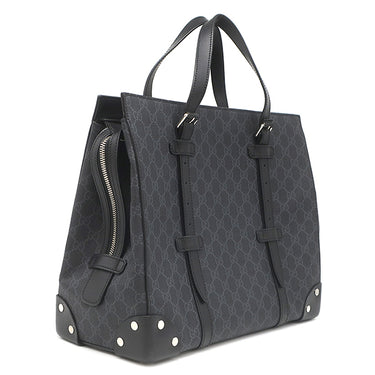 グッチ GUCCI 626356 ブラック GGスプリームキャンバス レザー トートバッグ シルバー金具 PVCキャンバス