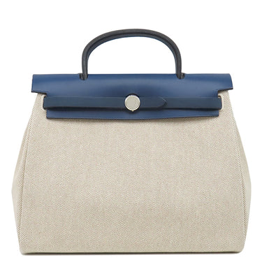 エルメス HERMES エールバッグPM 31 ネイビー×ナチュラル トワルオフィシエ トワルアッシュ ヴァッシュハンター ショルダーバッグ シルバー金具 紺 ベージュ