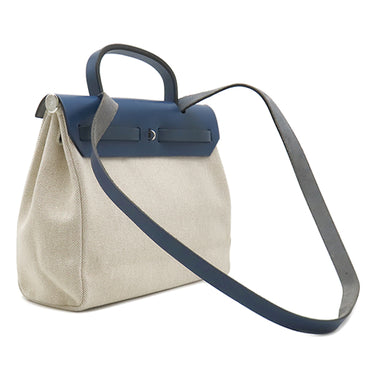 エルメス HERMES エールバッグPM 31 ネイビー×ナチュラル トワルオフィシエ トワルアッシュ ヴァッシュハンター ショルダーバッグ シルバー金具 紺 ベージュ