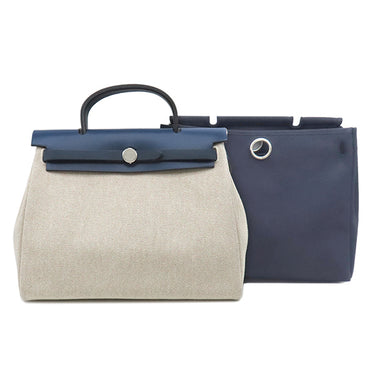 エルメス HERMES エールバッグPM 31 ネイビー×ナチュラル トワルオフィシエ トワルアッシュ ヴァッシュハンター ショルダーバッグ シルバー金具 紺 ベージュ