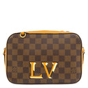 ルイヴィトン LOUIS VUITTON サンタモニカ N40178 サフラン ダミエキャンバス レザー ショルダーバッグ ゴールド金具 茶 黄 LVロゴ