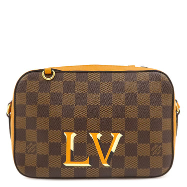 ルイヴィトン LOUIS VUITTON サンタモニカ N40178 サフラン ダミエキャンバス レザー ショルダーバッグ ゴールド金具 茶 黄 LVロゴ