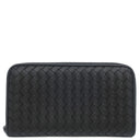 ボッテガヴェネタ BOTTEGA VENETA イントレチャート ラウンドファスナー ブラック レザー 長財布 ガンメタル金具 黒