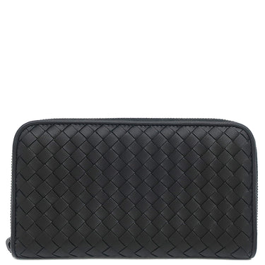 ボッテガヴェネタ BOTTEGA VENETA イントレチャート ラウンドファスナー ブラック レザー 長財布 ガンメタル金具 黒