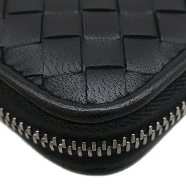 ボッテガヴェネタ BOTTEGA VENETA イントレチャート ラウンドファスナー ブラック レザー 長財布 ガンメタル金具 黒