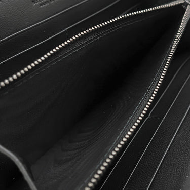 ボッテガヴェネタ BOTTEGA VENETA イントレチャート ラウンドファスナー ブラック レザー 長財布 ガンメタル金具 黒