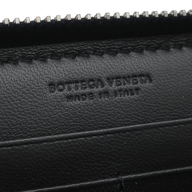 ボッテガヴェネタ BOTTEGA VENETA イントレチャート ラウンドファスナー ブラック レザー 長財布 ガンメタル金具 黒