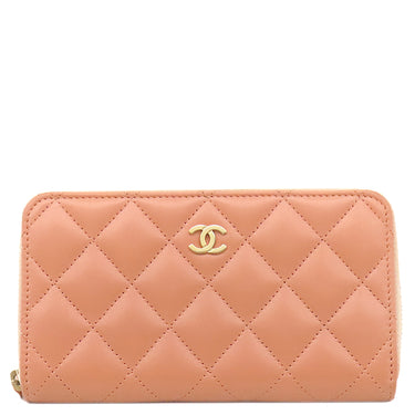 シャネル CHANEL マトラッセ コンパクトウォレット A80481 サーモンピンク ラムスキン コインケース ゴールド金具 ココマーク ミニ財布