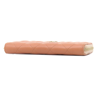 シャネル CHANEL マトラッセ コンパクトウォレット A80481 サーモンピンク ラムスキン コインケース ゴールド金具 ココマーク ミニ財布