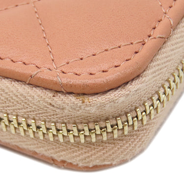 シャネル CHANEL マトラッセ コンパクトウォレット A80481 サーモンピンク ラムスキン コインケース ゴールド金具 ココマーク ミニ財布