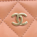 シャネル CHANEL マトラッセ コンパクトウォレット A80481 サーモンピンク ラムスキン コインケース ゴールド金具 ココマーク ミニ財布