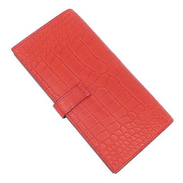 エルメス HERMES ベアンスフレ ゼラニウム アリゲーター 長財布 シルバー金具 クロコ 二つ折り マット