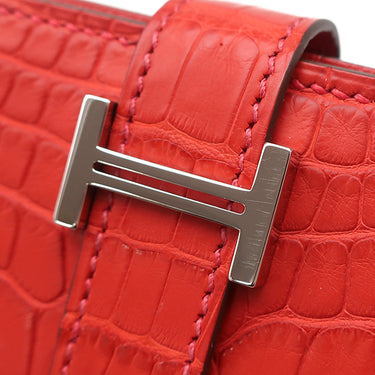 エルメス HERMES ベアンスフレ ゼラニウム アリゲーター 長財布 シルバー金具 クロコ 二つ折り マット