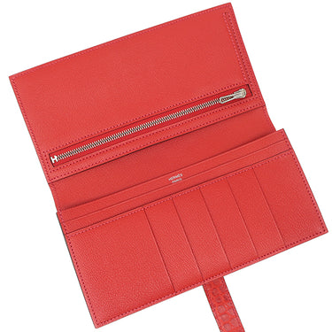 エルメス HERMES ベアンスフレ ゼラニウム アリゲーター 長財布 シルバー金具 クロコ 二つ折り マット
