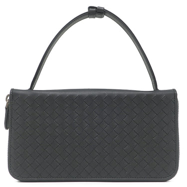 ボッテガヴェネタ BOTTEGA VENETA イントレチャート ラウンドファスナー 169730 ブラック レザー 長財布 シルバー金具 黒 ラウンドジップ オーガナイザー クラッチ