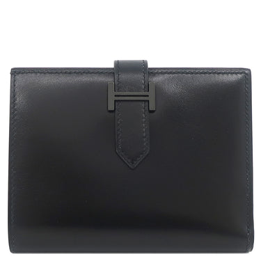 エルメス HERMES ベアンコンパクト モノクローム ブラック ボックスカーフ 二つ折り財布 ブラック金具 黒 ソーブラック
