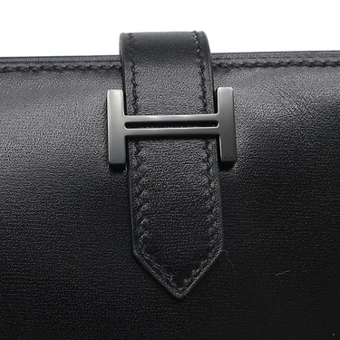 エルメス HERMES ベアンコンパクト モノクローム ブラック ボックスカーフ 二つ折り財布 ブラック金具 黒 ソーブラック