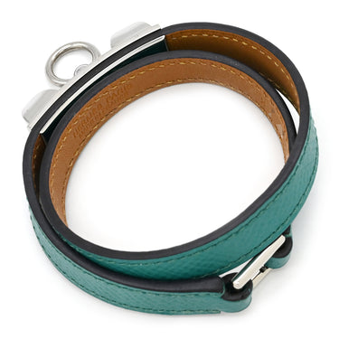 エルメス HERMES リヴァル ドゥブルトゥール ブルーパオン ヴォーエプソン GP 14037 ブレスレット シルバー金具 ブルーグリーン 二重 二連 スタッズ