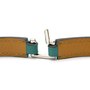 エルメス HERMES リヴァル ドゥブルトゥール ブルーパオン ヴォーエプソン GP 14037 ブレスレット シルバー金具 ブルーグリーン 二重 二連 スタッズ