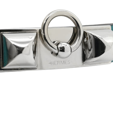 エルメス HERMES リヴァル ドゥブルトゥール ブルーパオン ヴォーエプソン GP 14037 ブレスレット シルバー金具 ブルーグリーン 二重 二連 スタッズ