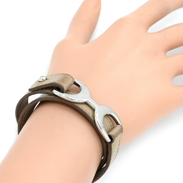 エルメス HERMES パバン ベージュ ヴォースイフト メタル 14037 ブレスレット シルバー金具 グレージュ 2重 2連 レザーブレス