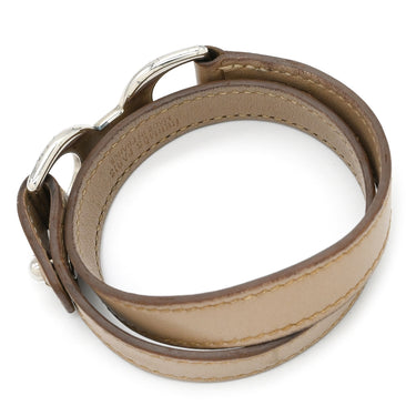 エルメス HERMES パバン ベージュ ヴォースイフト メタル 14037 ブレスレット シルバー金具 グレージュ 2重 2連 レザーブレス