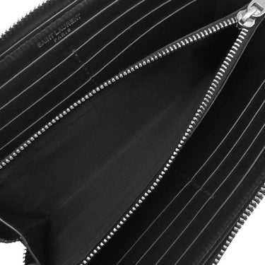 サンローラン SAINT LAURENT タイニーカサンドラ ラウンドファスナー ブラック レザー 長財布 シルバー金具 黒 ラウンドジップ