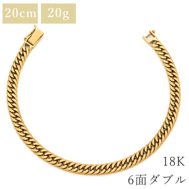 喜平 KIHEI K18 18金 20.5cm 20.2g 6面 ダブル Ｗ イエローゴールド K18YG ブレスレット 造幣局検定マーク ※ショッピングローン対応していません