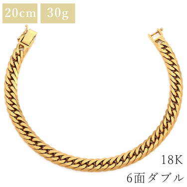 喜平 KIHEI K18 18金 20.2cm 30.3g 6面 ダブル Ｗ イエローゴールド K18YG ブレスレット 造幣局検定マーク ※ショッピングローン対応していません