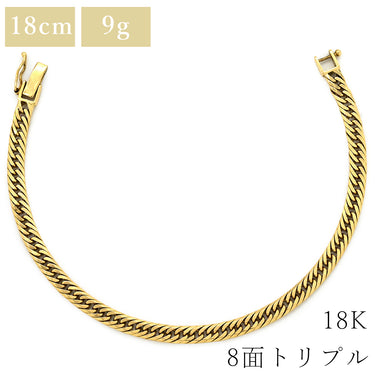 喜平 KIHEI K18 18金 18.5cm 9.8g 8面トリプル イエローゴールド K18YG ブレスレット 造幣局検定マーク ショッピングローン対応していません