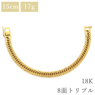喜平 KIHEI K18 18金 15.2cm 17.0g 8面トリプル イエローゴールド K18YG ブレスレット 造幣局検定マーク ショッピングローン対応していません