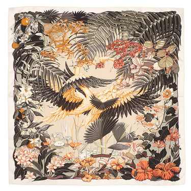 エルメス HERMES カレ90 ホワイト×オレンジ×マルチカラー シルク スカーフ 【FLAMINGO PARTY TATTOO/フラミンゴパーティー 】