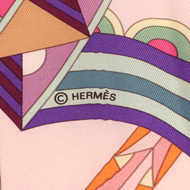 エルメス HERMES カレ90 ピンク×マルチカラー シルク スカーフ 【LOMBRELLE MAGIQUE/魔法の杖傘】