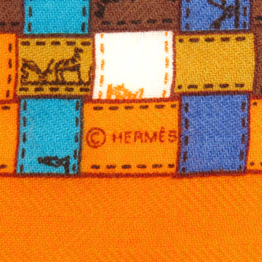 エルメス HERMES カレ90 オレンジ×マルチカラー カシミヤ シルク スカーフ 【BOLDUC AU CARRE/ボルデュック チェック】
