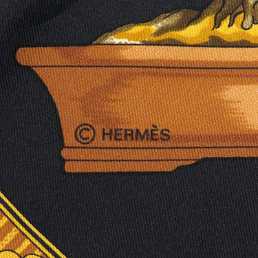 エルメス HERMES カレ90 ブラック×イエロー×マルチカラー シルク スカーフ 【LES BEAUX JOURS DE BONSAI/盆栽】