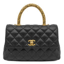 シャネル CHANEL ココハンドル 24 ブラック ラムスキン 2WAYバッグ マットゴールド金具 トップハンドル ココマーク