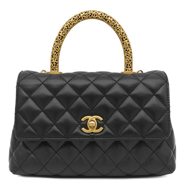シャネル CHANEL ココハンドル 24 ブラック ラムスキン 2WAYバッグ マットゴールド金具 トップハンドル ココマーク