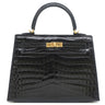 エルメス HERMES ケリー 25 外縫い ブラック ニロティカス 2WAYバッグ ゴールド金具 クロコ ショルダー シャイン