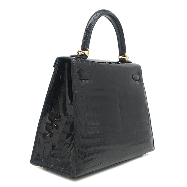 lily _23　新品　未使用　エルメス　HERMES 黒　ブラック金具 エルメス HERMES ケリー 25 外縫い ブラック ニロティカス 2WAYバッグ